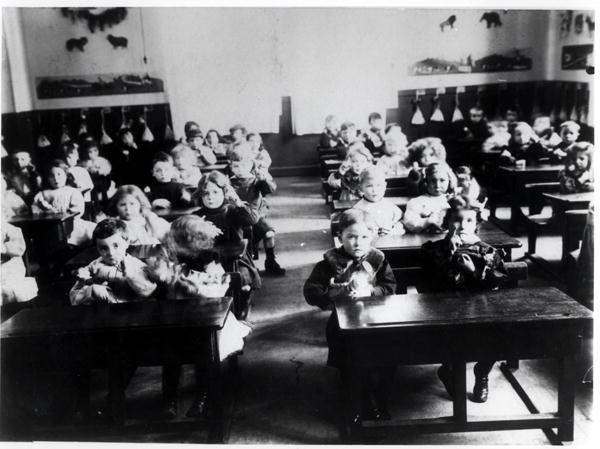 Children in a classroom (b/w photo)  from French Photographer