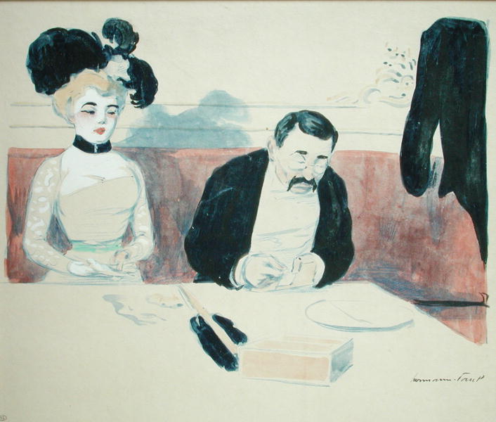 Couple in a Restaurant (w/c on paper)  from Hermann-Paul
