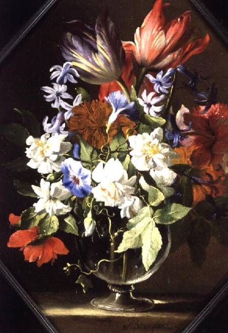 A Vase of Flowers on a Stone Ledge Containing Tulips, Chrysanthemums, Dahlias and Narcissi from Abraham Brueghel