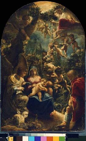 Die hl. Familie mit Engeln und dem kleinen Johannes d.Täufer