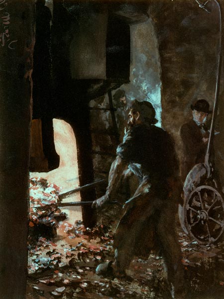 Autoportrait avec un ouvrier près d´un marteau-pilon from Adolph Friedrich Erdmann von Menzel
