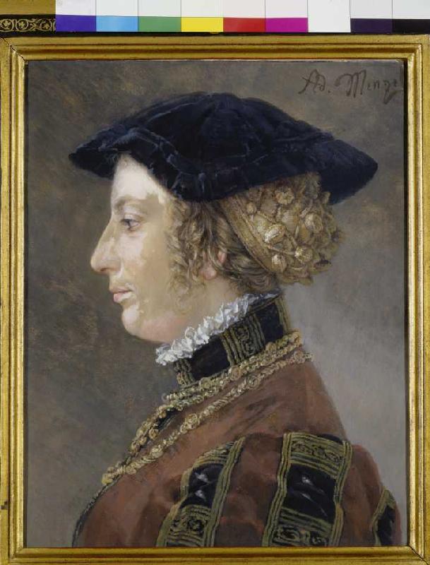 Damenportrait mit schwarzem Barett from Adolph Friedrich Erdmann von Menzel