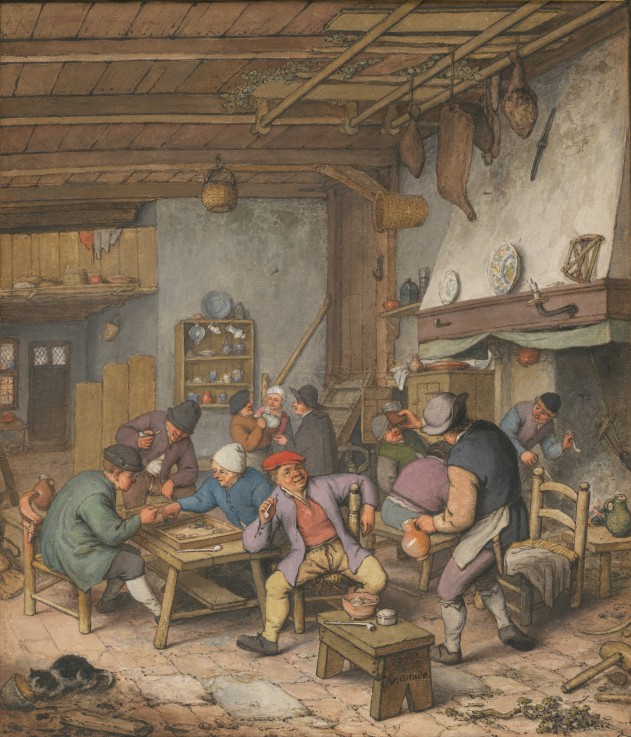Room in an Inn with Peasants Drinking, Smoking and Playing Backgam from Adriaen Jansz van Ostade