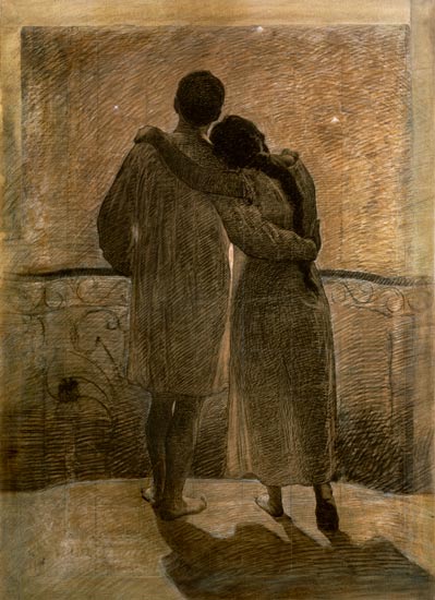 Young Couple, central panel from the Dream and Reality Triptych from Alessandro Morbelli