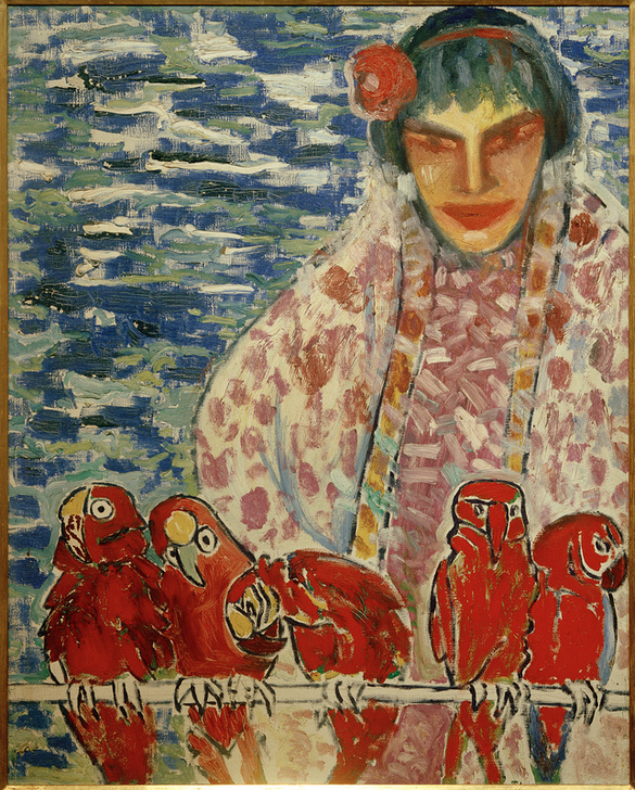 Frau mit roten Papageien from Alexis Merodack-Jeanneau