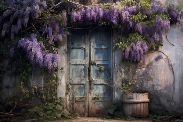 Oude deur overgroeid met wisteria from Alida Jorissen