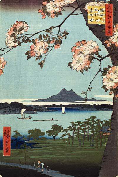Massaki and the Suijin Grove by the Sumida River (One Hundred Famous Views of Edo) 1856–58