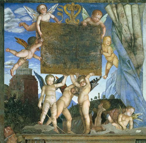 Camera degli Sposi - Putten, die eine Tafel halten from Andrea Mantegna
