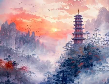 Chinesischer Tempel in Bergwelt