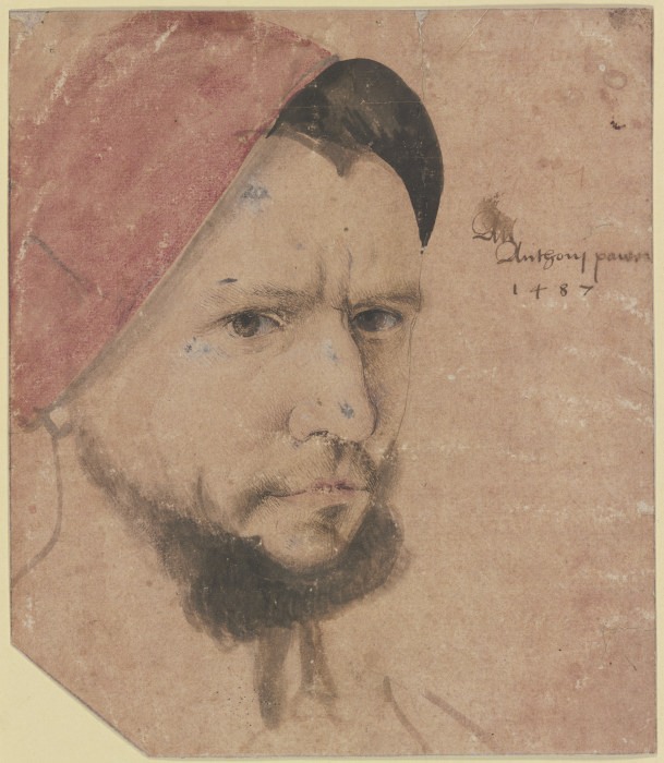 Bildnis eines jungen Mannes mit Bart und roter Mütze from Anonym