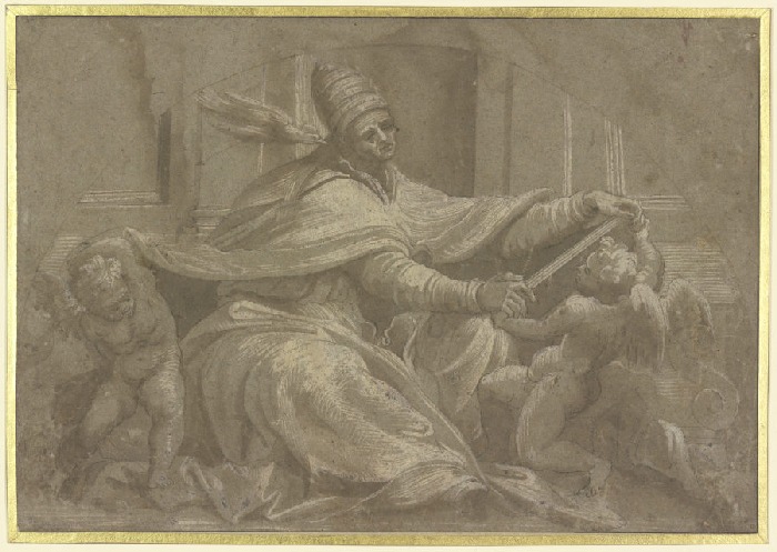 Gregor der Große mit der Friedenstaube, von zwei Engeln umgeben from Anonym