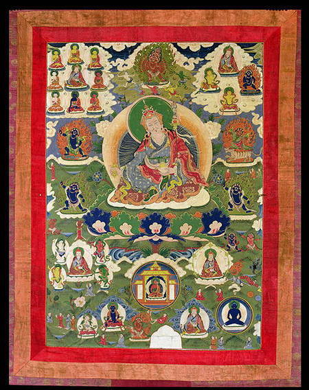 1952/3 Thangka of Padmasambhava with thirty-one major and several minor Figures depicting Padmasambh from Anonymous