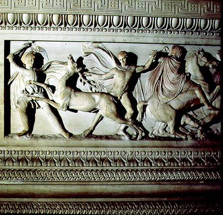Alexander Sarcophagusdetail of frieze depicting two men killing a deer from Anonymous