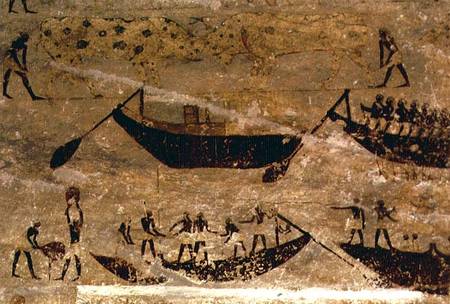 Boats going downstream, detail from a tomb wall painting,Egyptian from Anonymous