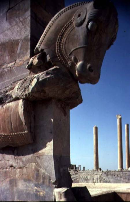 Bull's Headwith a view of the Hall of a Hundred Columns both of the Apadana (audience hall) beyond A from Anonymous