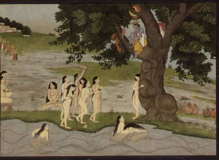 Krishna steals the clothes of Gopies, from the 'Bhagavata purana', Kangra, Himachal Pradesh, Pahari from Anonymous