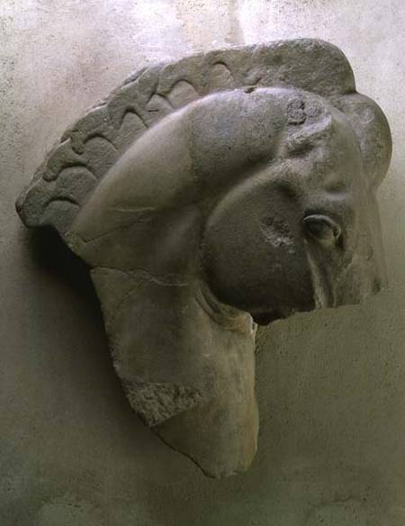The Mares of Diomedes, detail of a horse's head from a series of metopes depicting the Labours of He from Anonymous