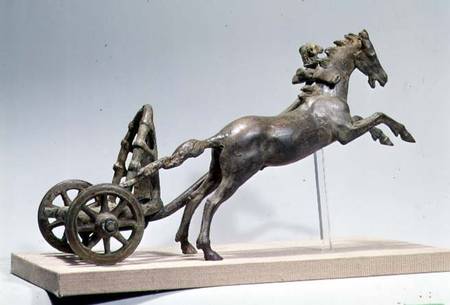 Model of a two horse chariot (one horse lost), found in the Tiber River,Roman from Anonymous