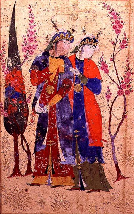 Two princesses in a garden landscape, Persian, Bokhara from Anonymous