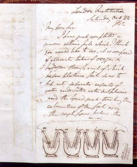 RI MS F1I f.104 Letter from Sir William Grove to Michael Faraday describing and illustrating the fir from Anonymous
