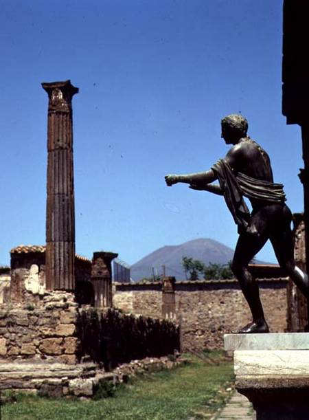 Statue of Apollofrom the Temple of Apollo with Vesuvius in the background from Anonymous