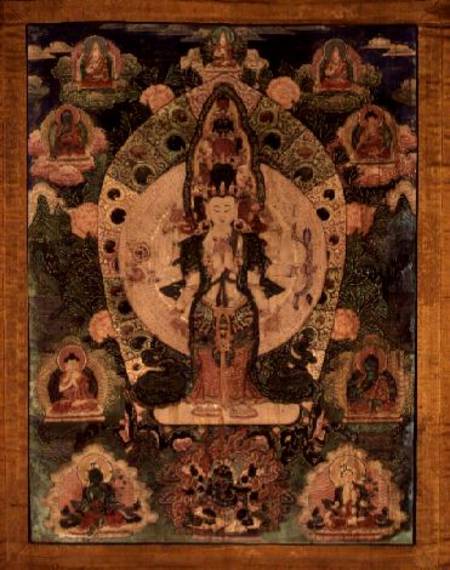 Thangka of Aryavalokiteshvara in 1,000-armed form with ten figures from Anonymous