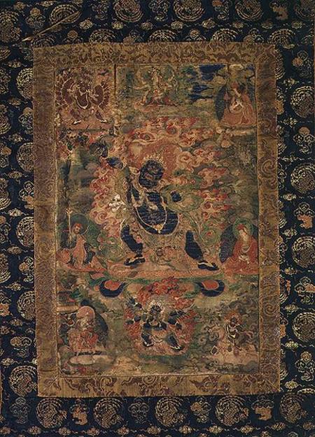 Thangka, (poss.) of Senge Dradok, blue, with eight figures from Anonymous