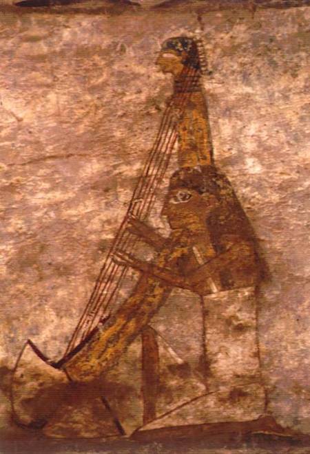 Woman playing an arched harp, detail from a tomb wall painting,Egyptian from Anonymous