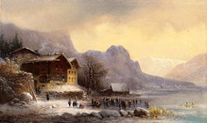 Gebirgssee im Winter mit Eisläufern from Anton Doll
