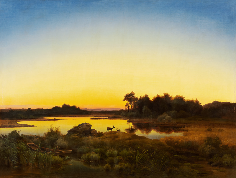 Rehe in Landschaft mit Sonnenuntergang from Anton Zwengauer