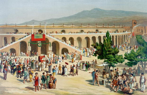 A Market in Pompeii (colour litho) from Antonio Niccolini
