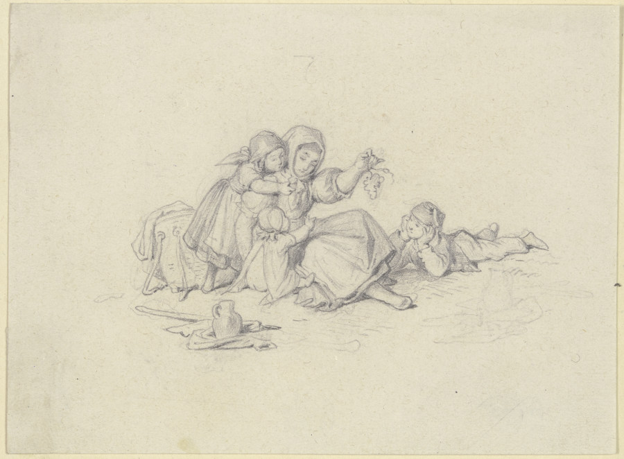 Kinder umringen ein Mädchen auf dem Feld from Arthur von Ramberg