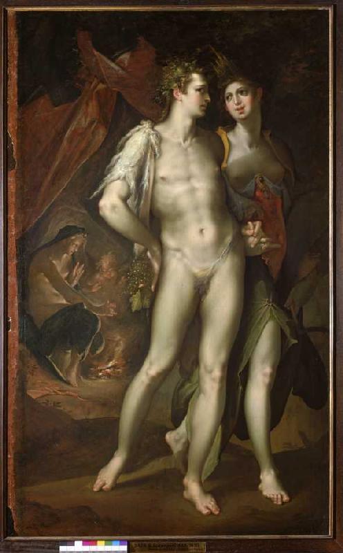 Bacchus und Ceres verlassen Venus. from Bartholomäus Spranger