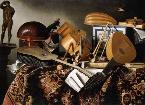 Musikinstrumente, Notenblätter und Bücher from Bartolomeo Bettera