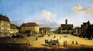 Der Marktplatz in der Neustadt von Dresden from Bernardo Bellotto