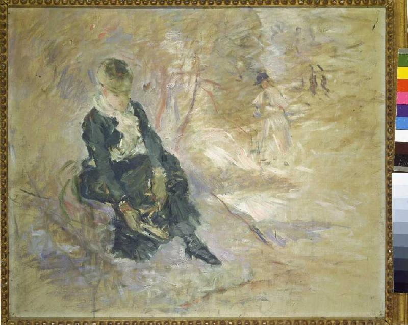 Junge Frau beim Schlittschuhanziehen from Berthe Morisot