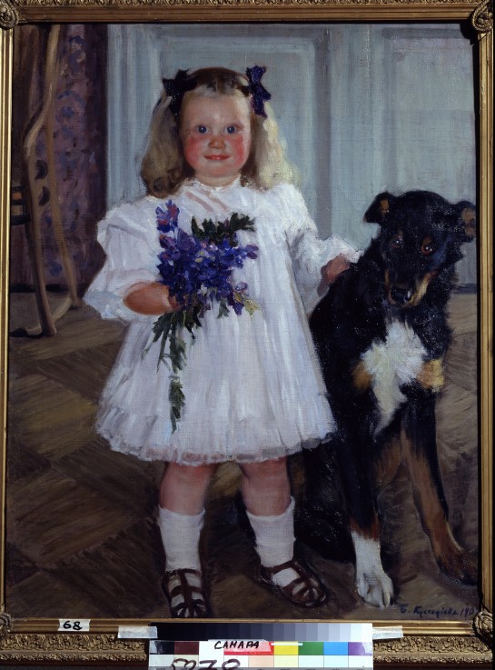 Portrait of the daughter Irina with the dog Shumka from Boris Michailowitsch Kustodiew