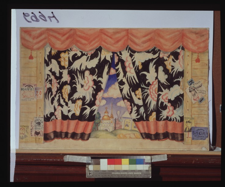 Sketch of curtain for the theatre play The flea by E. Zamyatin from Boris Michailowitsch Kustodiew