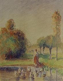Junge Frau am Ufer eines Weihers. from Camille Pissarro