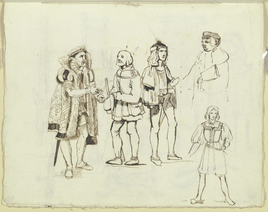 Fünf Figuren in der Tracht des 15. und 16. Jahrhunderts, zwei zu einer Gruppe zusammengestellt from Carl Philipp Fohr