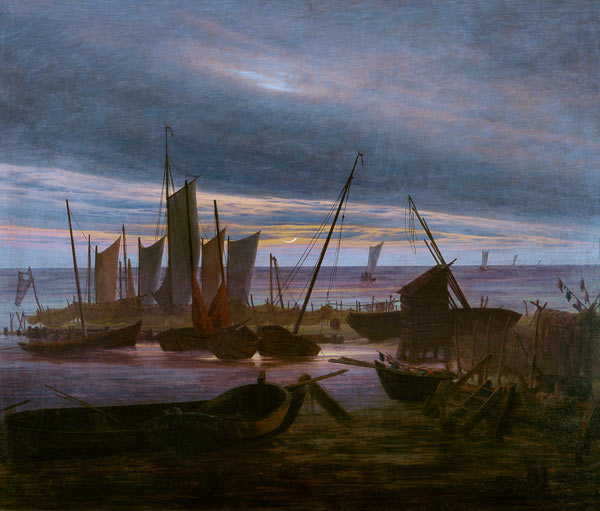 Ostseestrand mit Fischerbooten bei Mondaufgang from Caspar David Friedrich