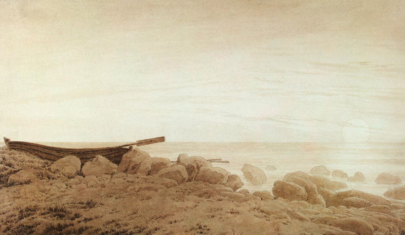 Boat on the Shore. Moonrise from Caspar David Friedrich