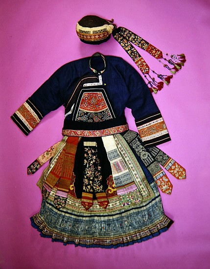 Woman''s Dress and Basketry Hat, Ch''uan Miao (textile) from Chinese School