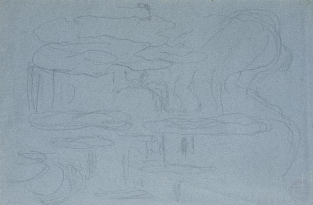 Water-lilies, c.1918 (black crayon on blue-crayon paper) from Claude Monet
