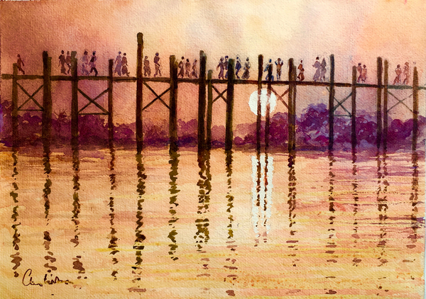 993 Rush hour on the U Bein Bridge, Mandalay from Clive Wilson Clive Wilson