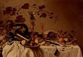 Stillleben mit Früchten in einer Delfter Schale, Pastete und Zinngeschirr from Cornelis Cruys