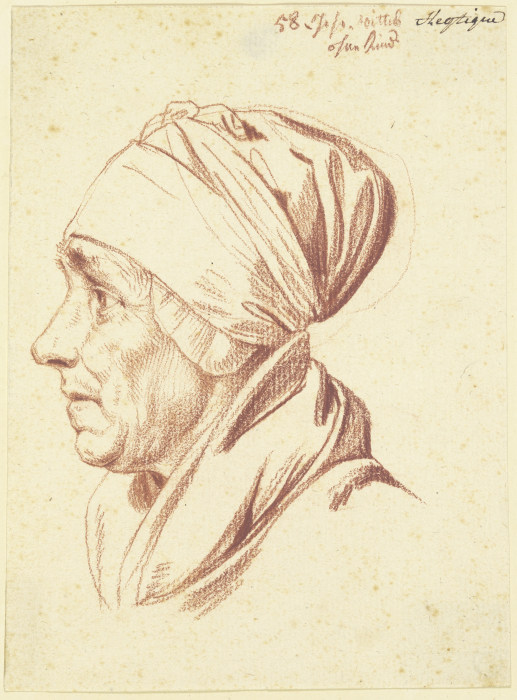 Kopf einer älteren Frau mit Kopftuch im Profil nach links from Daniel Chodowiecki