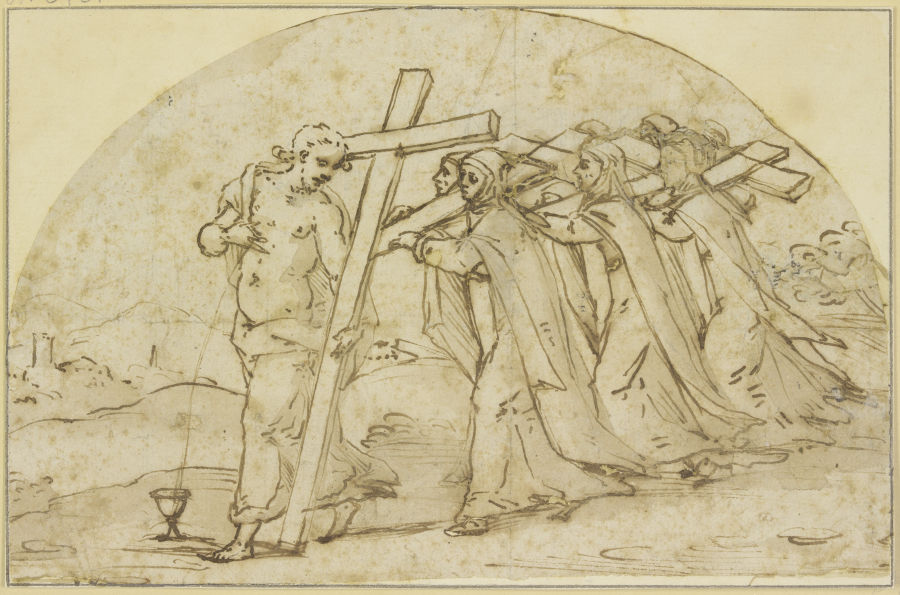 Allegorische Darstellung des kreuztragenden Christus, gefolgt von kreuztragenden Nonnen from Denis Calvaert