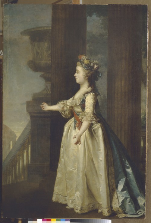 Portrait of Grand Duchess Alexandra Pavlovna (1783-1801) before the Cameron Gallery in Tsarskoye Sel from Dimitrij Grigorjewitsch Lewizkij