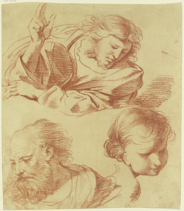 Studienblatt: Segnender Christus mit Blick nach unten, und zwei weitere Köpfe from Domenichino (eigentl. Domenico Zampieri)